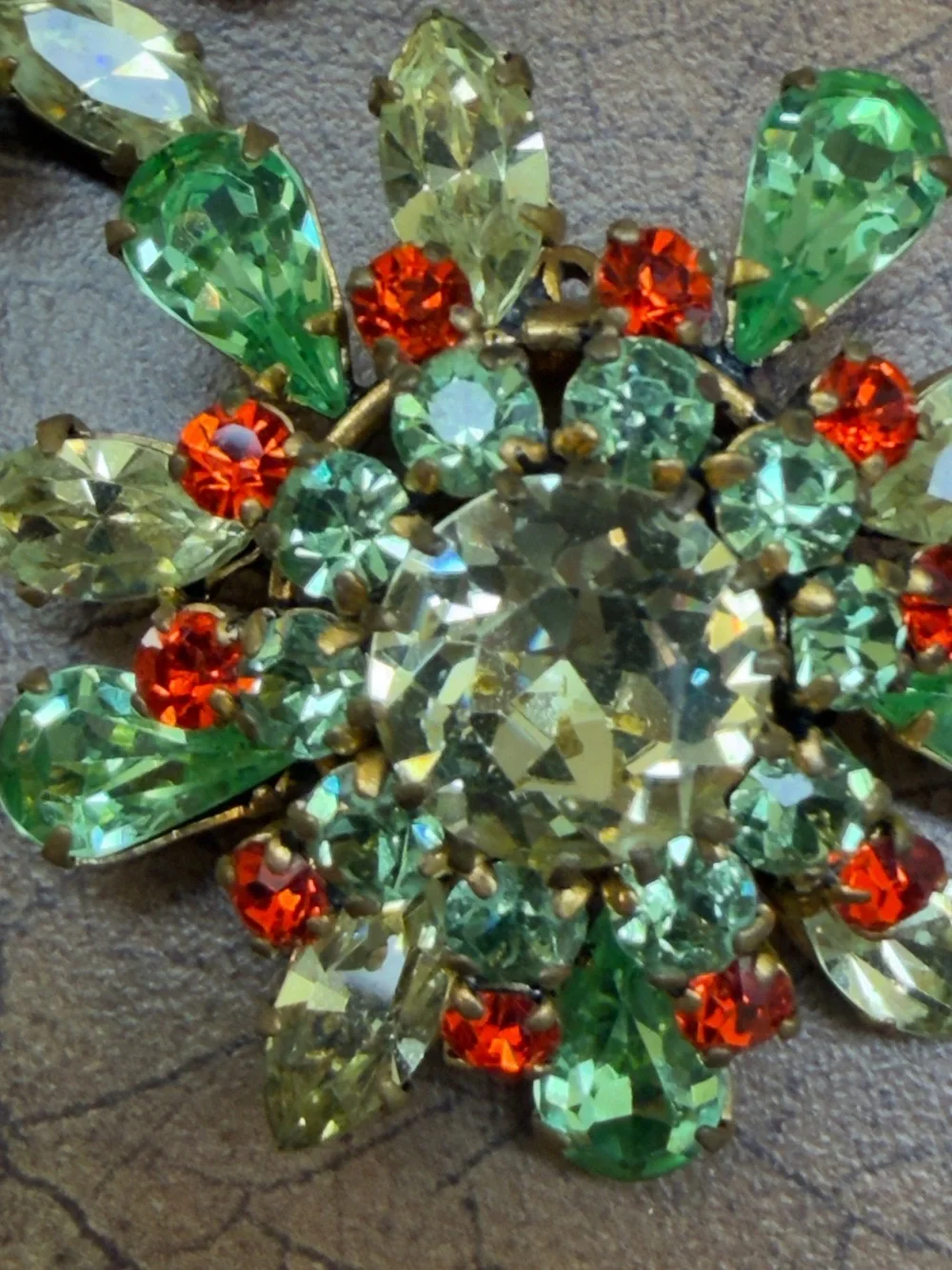 Uranium Glowing Green and Orange Crystal Floral Earrings - Unbranded